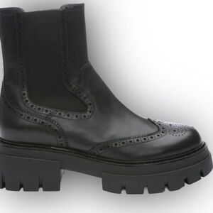 Ash Lover Womens Chunky Platform Chelsea Boots Black Leather Wingtip Design Sz 9